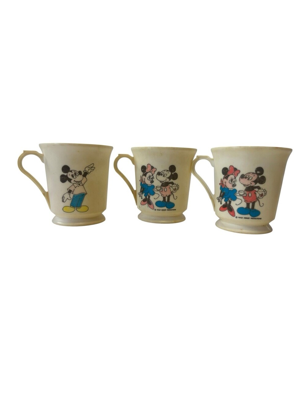 3 Vtg WALT DISNEY Plastic Mini Tea Cups 2/2.5" Mickey & Minnie Mouse
